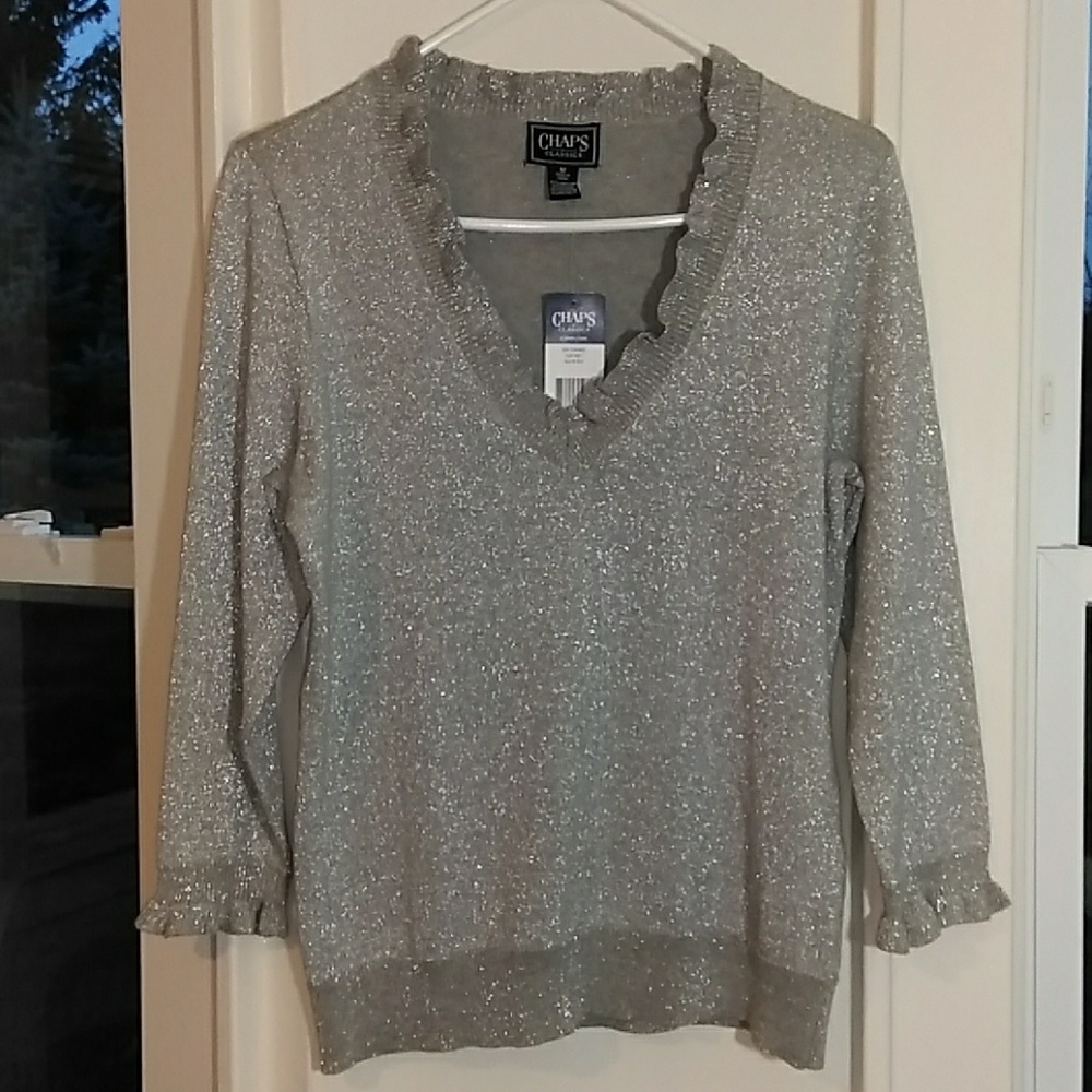 NWT CHAPS CLASSICS TOP V-NECK LONG SLEEVES SIZE M
